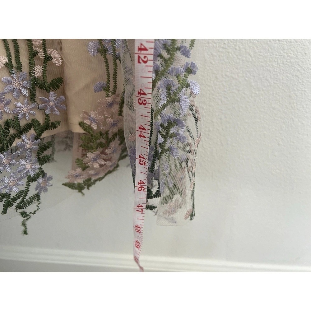 IWEMEK Floral Embroidered Mesh Maxi Dress V-Neck Beige Small 0497 - Picture 13 of 16
